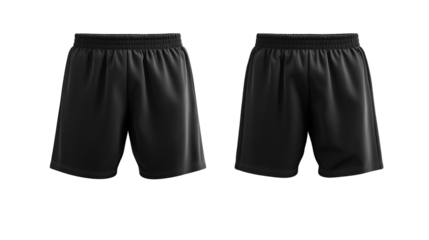Professional Black Sports Shorts Front and Back View Isolated
