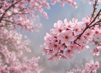 Fototapeta premium Delicate pink sakura petals drift on soft-focus spring background , bloom, blossom