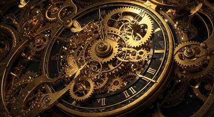 Obraz premium Clockwork Time Intricacy Golden Gears and Roman Numerals
