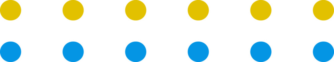 Yellow or blue dashed line sticker. Dotted Divider. Set of dashed straight lines of different styles. Dashed border divider. Isolated Vector design elements.