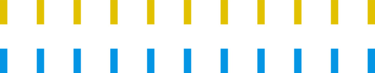 Yellow or blue dashed line sticker. Dotted Divider. Set of dashed straight lines of different styles. Dashed border divider. Isolated Vector design elements.