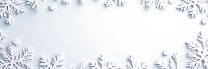 Obraz premium Delicate snowflake border on white background , snowflakes, winter, winter wonderland