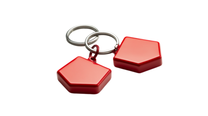 Modern House Key Pair with Red House Shaped Keyring Isolated on White