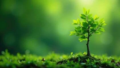 Delicate young tree, slender trunk, vibrant green leaves , seedling, fresh, sapling