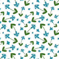 Hand-drawn colorful flowers, plants, and leaves. Spring and summer botanical gardens. Modern design. Flat style.