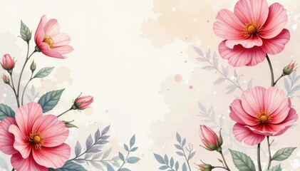 Abstract watercolor floral motif; soft, muted tones & flowing lines , abstract, decorative