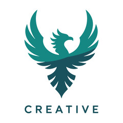 Naklejka premium Abstract Teal Phoenix Bird Logo Design for Creative Business