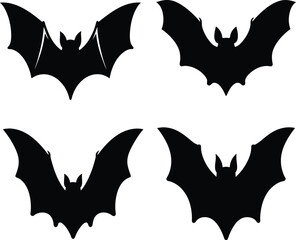 Black Bat Silhouettes Vector Art – Gothic Halloween Design with Symmetrical Flying Bat Shapes, Minimalist Illustration for Spooky Decoration and Dark Fantasy Elements