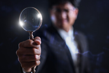 Businessman analyzing business growth graph data and progress, compass of guiding market direction. for Budget Analysis and Financial Success.