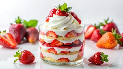 Minimalist Strawberry Mascarpone Dessert - Layered Recipe, Closeup, White Background