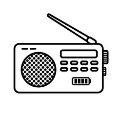 Portable radio receiver with extended antenna outline icon symbol