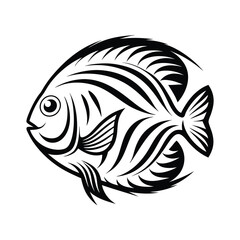Fish, Black Silhouette, Abstract Style, Rounded Body Shape, Aquatic Animal, Outline Art