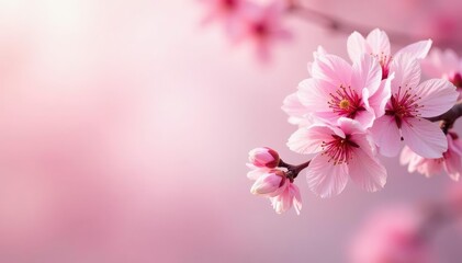 Obraz premium Delicate pink sakura blossoms, full bloom, soft pastel background, textile, design, wallpaper