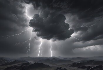 Dense, textured grey cloudscape, fierce lightning illuminates the gloom ,  overcast,  natural