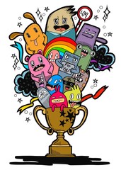 Hand-drawn illustrations, monsters doodle, Hand Drawn cartoon monster illustration,Cartoon crowd doodle hand-drawn Doodle style.