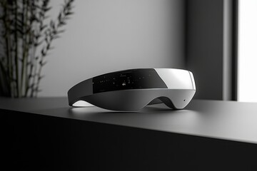 Sleek, futuristic headband with a mirrored surface, possibly a technological device or wearable.