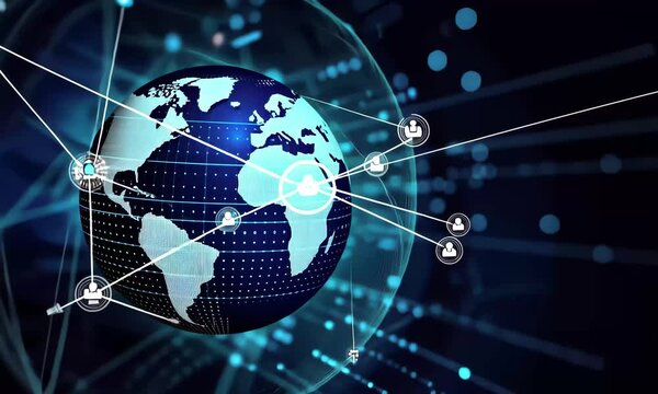A digital globe surrounded by luminous lines and particles illustrates the concept of global connectivity in modern technology, highlighting the interrelation of networked systems.