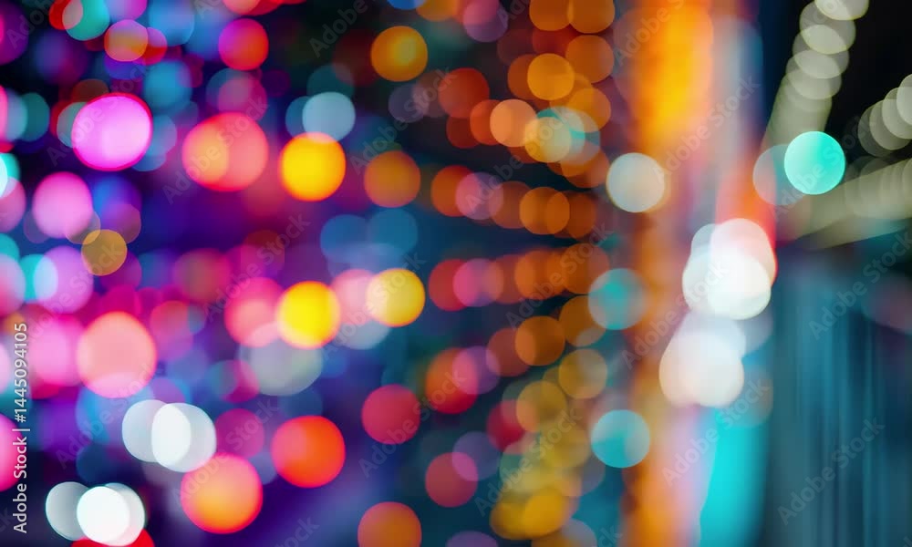 Poster bright bokeh lights create a mesmerizing display in an urban setting at night, transforming the surr