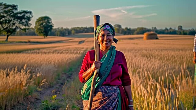 Indian senior woman harvesting organic tea leaves at agriculture field - Healthy food and gardening concept - Model by AI generative