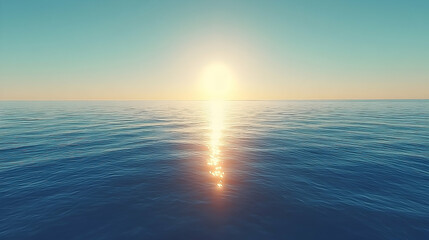 Fototapeta premium Tranquil Ocean Sunset: Golden Sunlight Reflecting on Gentle Wate