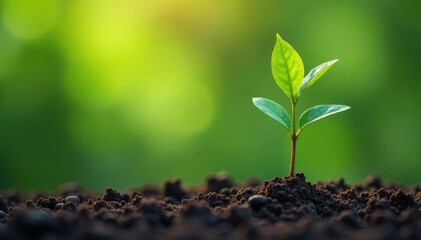 Naklejka premium Small tree seedling, thin trunk, fresh foliage , botanical, wood, vibrant