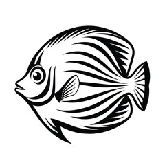 Elegant Black and White Fish Isolated on White Background, Detailed Fins
