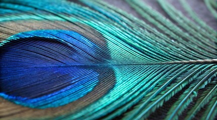 Peacock Feather's Artistry: A close-up showcases the exquisite beauty and intricate details of a single peacock feather, with its vibrant colors and natural patterns.