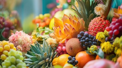 Colorful fruit and flower arrangement
