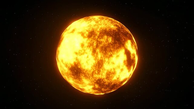 Glowing planet radiating intense heat while spinning slowly through dark cosmic environment. Outer space exploration, Star, rotating luminous spheroid of plasma held together by self-gravity
