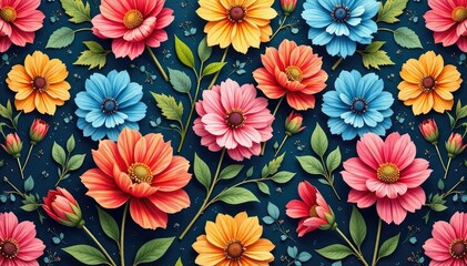 Intricate floral design, repeating seamlessly , summer, geometric, art
