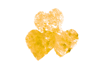 Yellow heart placed on transparent background, watercolor.