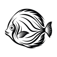 Black and White Stylized Tropical Fish with Pattern Design Elements