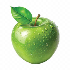 realistic 3d green apple with water drops isolated on a white background