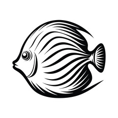 Black and White Line Art Fish, Abstract Ornamental Illustration, Aquatic Animal Design