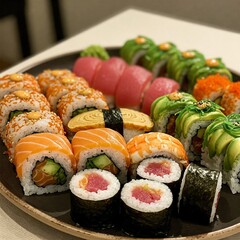 Delicious Assorted Sushi – Traditional Japanese Cuisine and Seafood