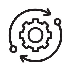 Obraz premium Gear Icon with Arrows: An intricately designed gear icon, enclosed within a looping set of arrows, symbolizes continuous improvement and operational efficiency in a clean, modern design.