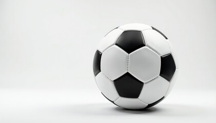 Naklejka premium Close-up of pristine white football on stark white background, game equipment, sports ball