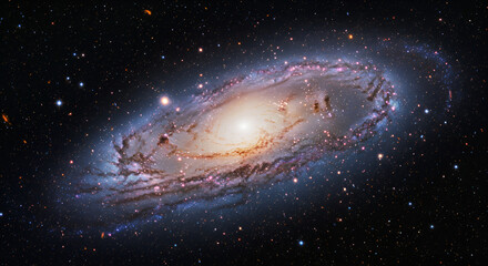 Obraz premium A spiral galaxy, swirling in the vastness of space, with vibrant colors and countless stars