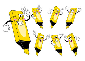 Set of Happy Highliter Cartoon in Various Pose