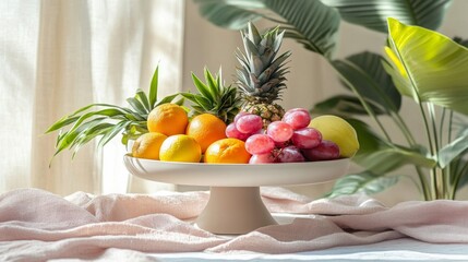 Colorful Fruit Arrangement on a Pedestal Bowl