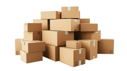 Stacked Cardboard Boxes in Warehouse Ready for Shipping