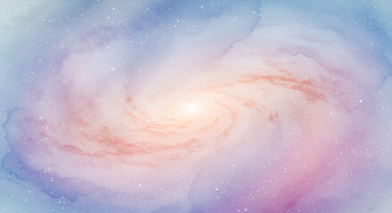 Fototapeta premium A vibrant spiral galaxy, painted in soft pastel hues of pink, orange, and blue, featuring swirling nebulae and scattered stars