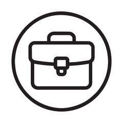 Business Briefcase Icon: A minimalist icon of a briefcase in a circle, the outline style depicts a symbol of professional work life and commerce, in a clean and elegant aesthetic.