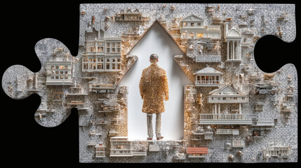 Unique Visual Representation of Puzzle Piece Architecture and Solitude