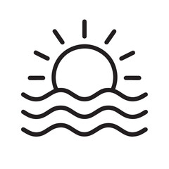 Fototapeta premium Ocean Sunset: A minimalist illustration captures the serene beauty of a sunset over the ocean, with radiant sun casting a golden hue over the undulating waves. 