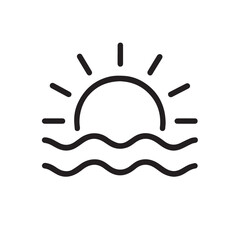 Obraz premium Sunrise Over Water: A simple, minimalist line art illustration of a sun rising above rippling water waves, conveying a sense of serenity and peace. 