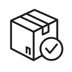 Delivery Success Icon: A sleek, modern icon presents a parcel marked with a prominent check, communicating the successful delivery and completion of a task.
