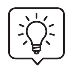 Lightbulb Idea in Bubble: a graphic that portrays the spark of an idea, depicted within a speech bubble. a simplistic representation of a lightbulb, emanating lines of light, symbolizes idea.