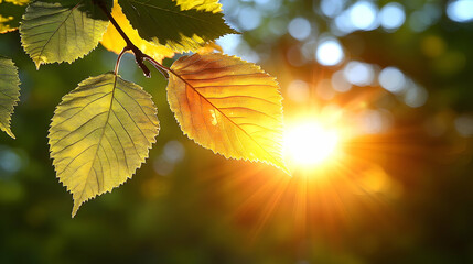 Fototapeta premium Golden Sunlight Illuminating Delicate Leaves