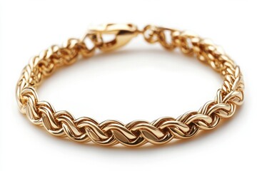 Luxurious gold braided bracelet gleaming against a bright white background showcasing exquisite